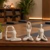 Lustrous Gold Figurine 3Pcs Abstract Yoga Figure Sculpture Set, Hollow Dancer with Glossy Matte Silver Black Contemporary Interior Accents Nude
