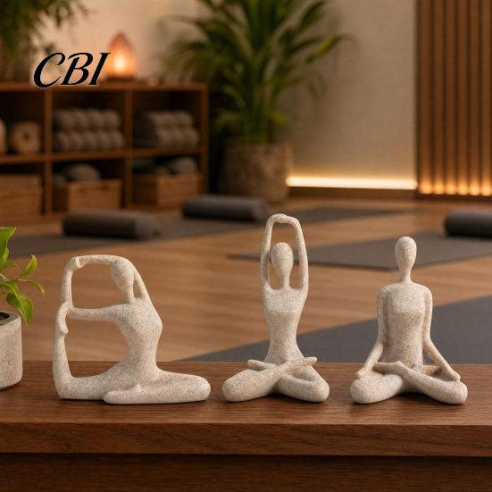 Lustrous Gold Figurine 3Pcs Abstract Yoga Figure Sculpture Set, Hollow Dancer with Glossy Matte Silver Black Contemporary Interior Accents Nude
