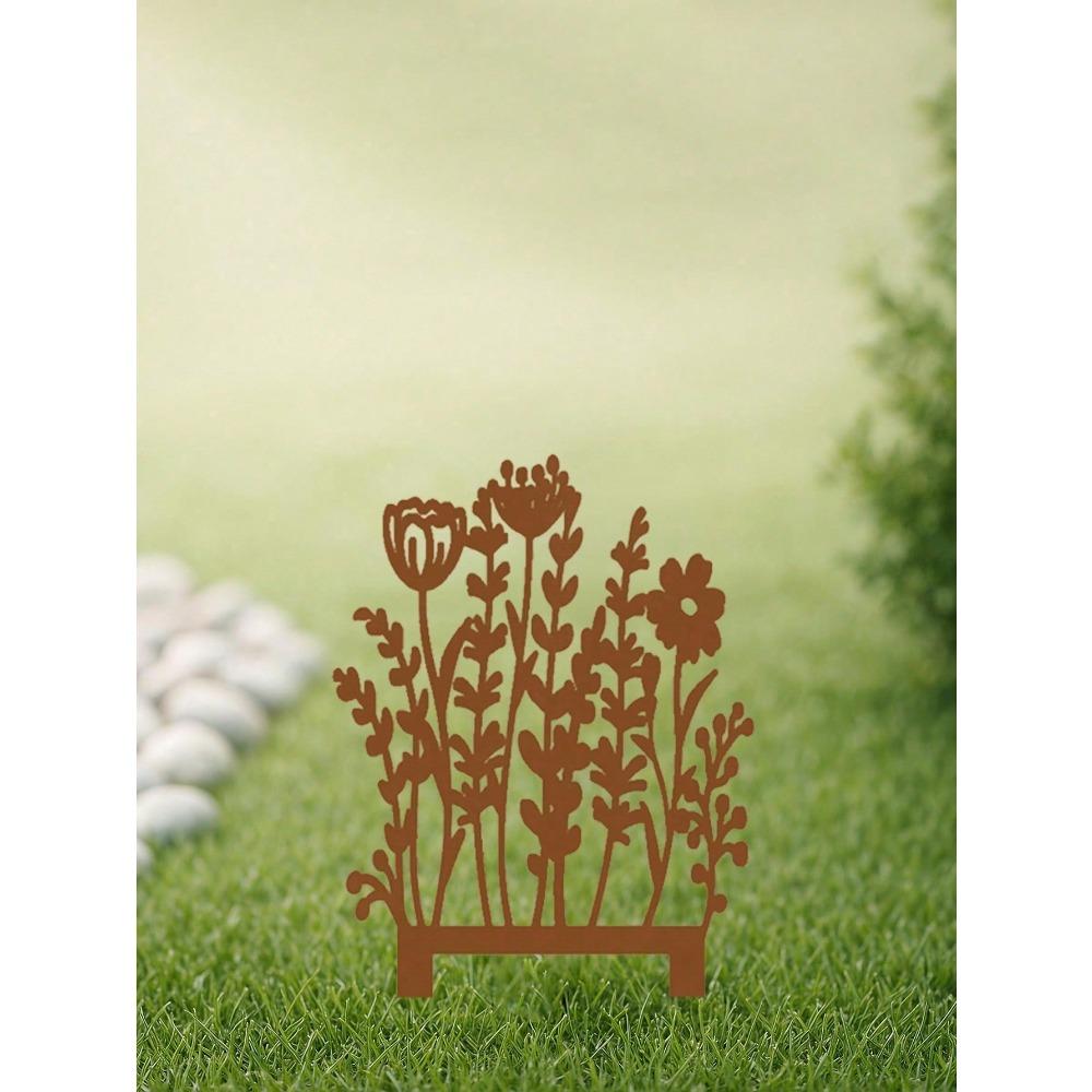 Wrought Iron Garden Stakes Metal Yard Art Outdoor Decor Lawn Flower Bed Plant Stakes Rustic Weatherproof Landscape Decoration for Patio Modern Home