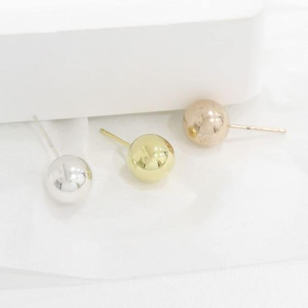 [Aslit] 925 Silver Point Silver Bead Ball Pin Earrings