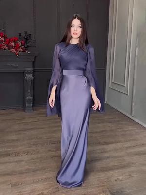 Avrupa & Amerikan 2024 Sonbahar Organza Saten Dar Kesim Büyük Salıncak Kollu Elbise