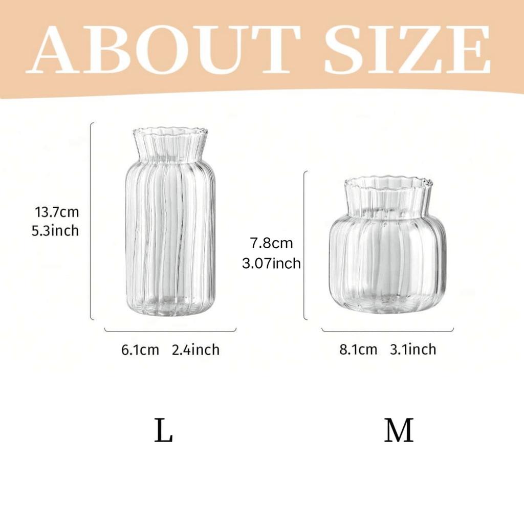 1/2pc Transparent Glass Vases Striped Hydroponic Plant Flower Pot  Living Room Bedroom Floral Plant Bottle Desktop Vase Decor