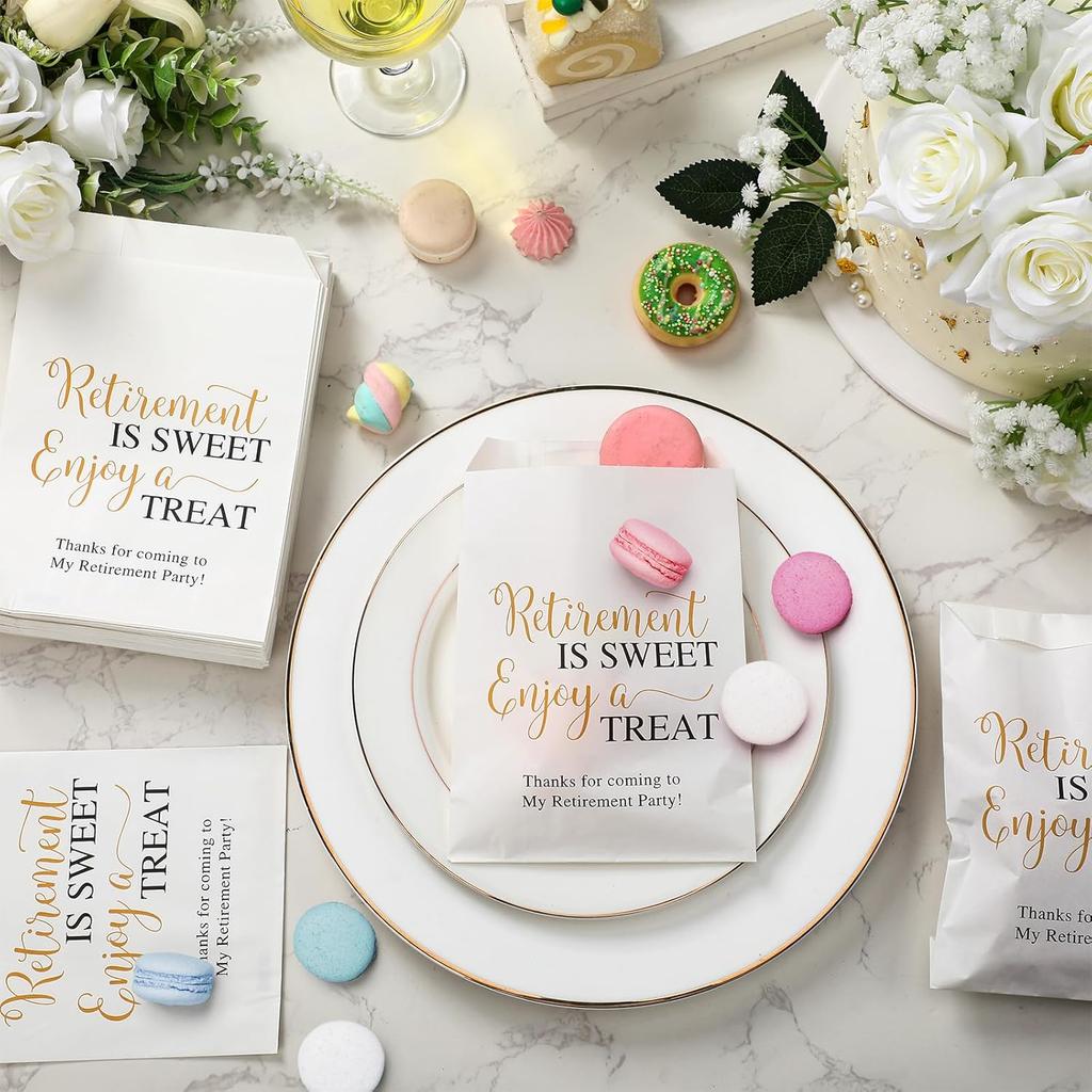 100 Pcs Retirement Cookie Bags 5 x 7 Inch Candy Buffet Party Favor Paper Bags Retirement Is Sweet Enjoy a Treat Cookie Thank You Supplies for