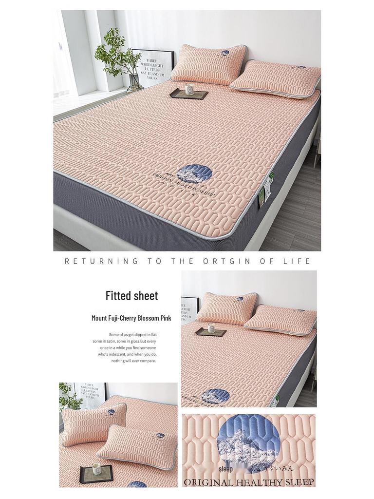 Class A Ice Silk Latex Cooling Mat Set: Washable, Antibacterial, Mother & Baby Safe, Fitted Sheet Style