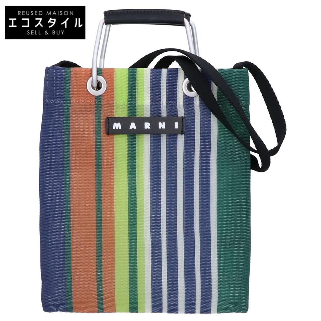 Marni [Beautiful Condition] Flower Cafe Stripe 2-Way Shoulder Bag, Mini Tote Bag multicolorUsed