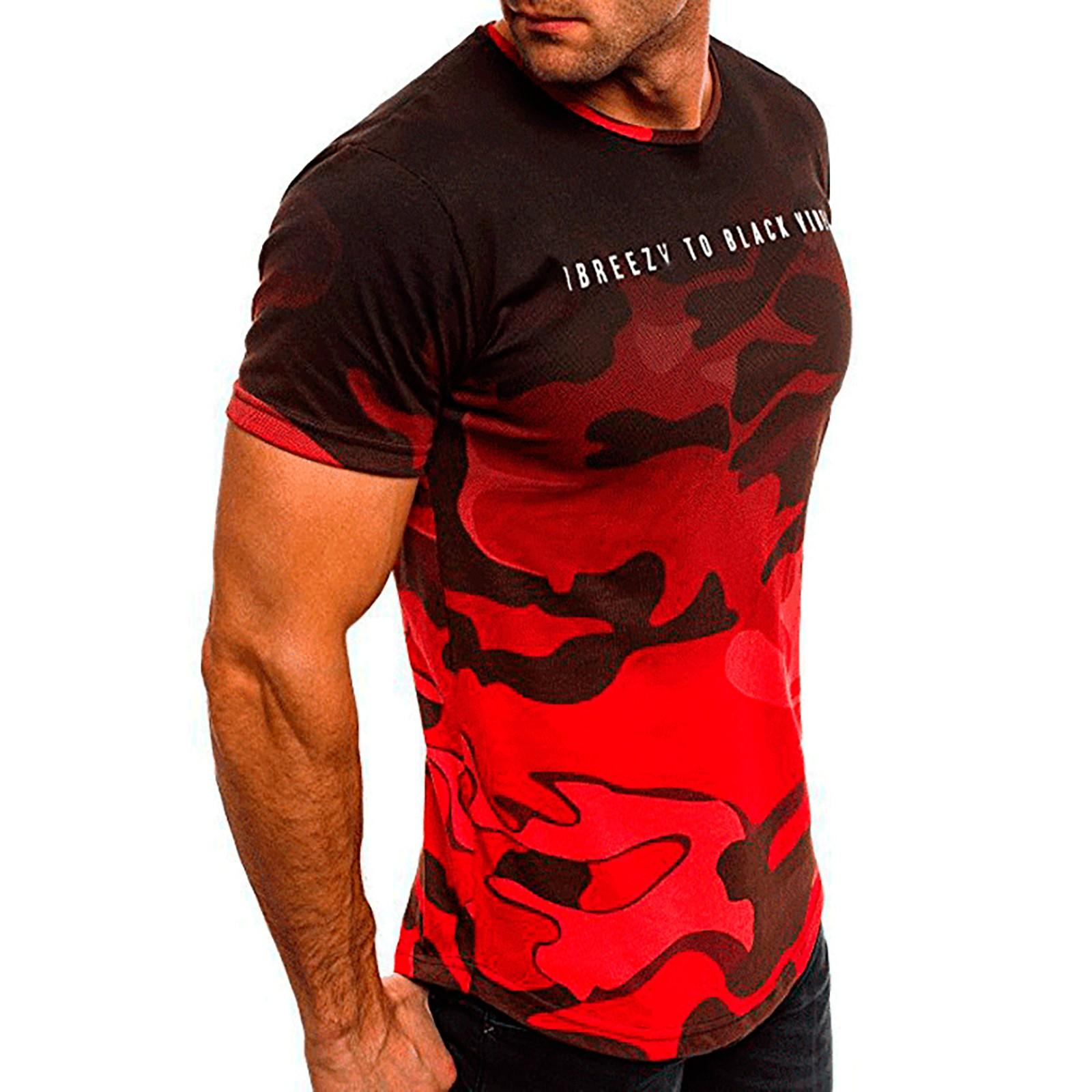 

Мужская модная повседневная камуфляжная градиентная футболка с коротким рукавом XL красный