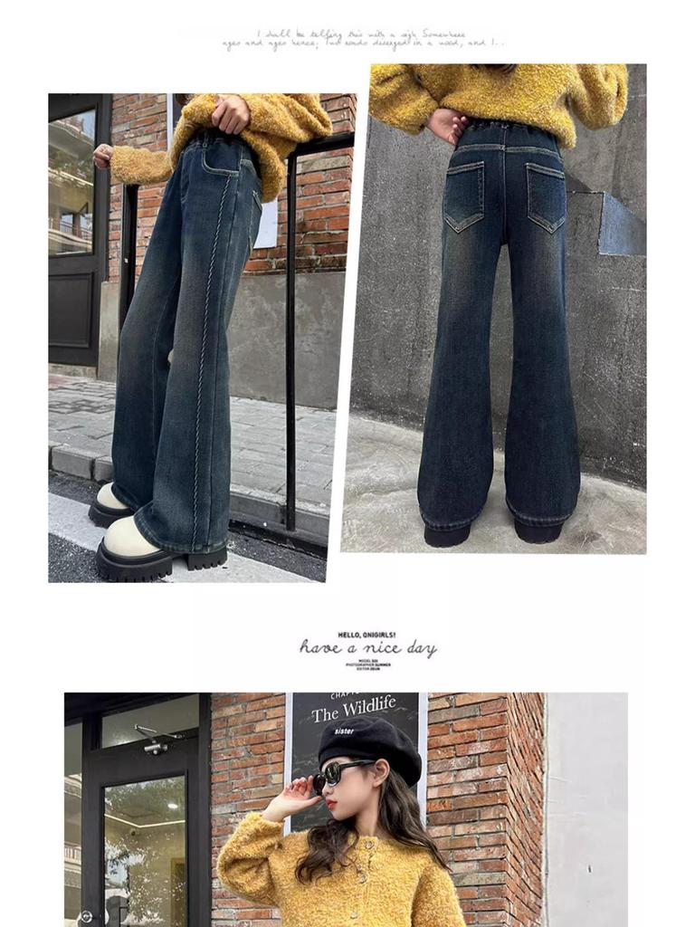 Girls' High-Waisted Retro Flared Jeans - Spring & Autumn