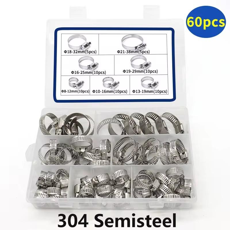 Hose Clamp Assortment 7 Sizes Adjustable Pipe Tube 304 Stainless Steel for Pipe Tube Fuel Line Plumbing