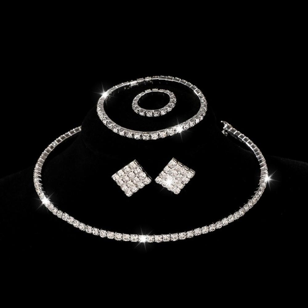 4Pcs Shiny Bridal Jewelry Set Multilayer Rhinestone Choker Bridal Party