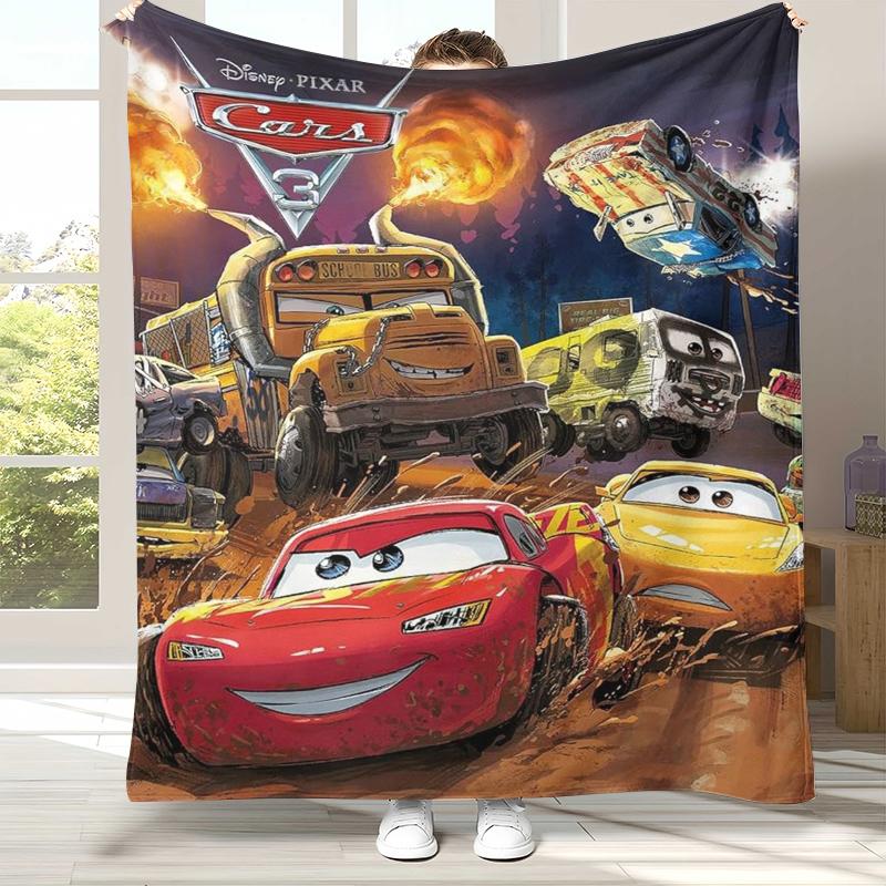 Cartoon Cars Lightning McQueen Flannel Blanket,Ultra Soft Warm Plush Throw for Home Bedroom Bed Sofa Cover Office Camping Gift