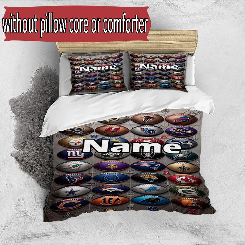 3pcs Duvet Cover Set (1*Duvet Cover + 2*Pillowcase, Without Core), Custom Name NFL Pattern Bedding Set, Home Bedroom Decor Gift