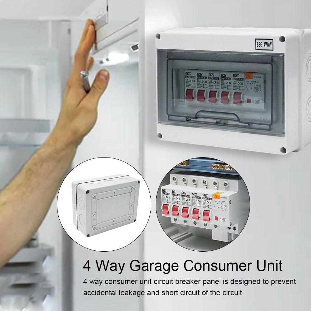 Easy To Install IP65 Protective Cover Garage Shed Camper Van Caravan Consumer Unit Fuse Box with RCD and 4 X MCB
