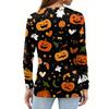 Women's Fashion Hem Slit Casual Halloween Printed Round Neck Long Sleeve Top