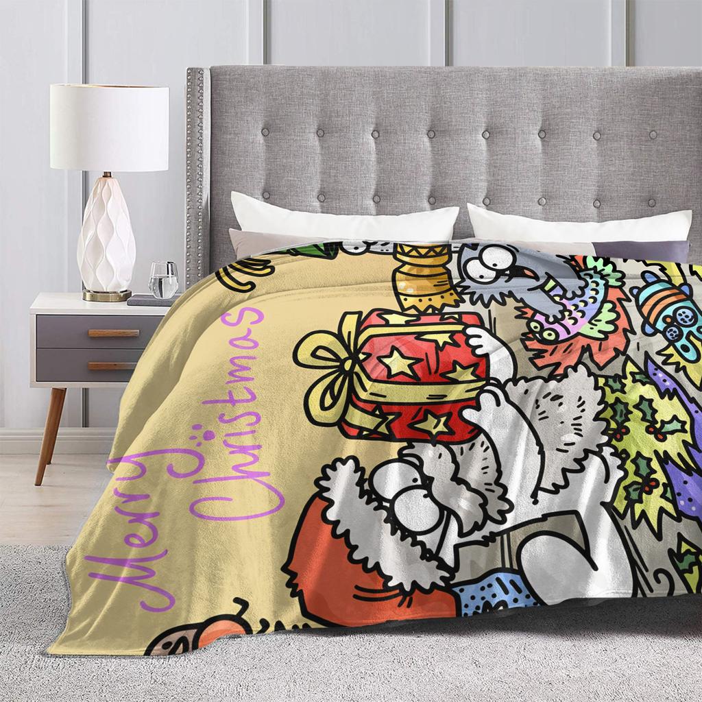 Cartoon Simons Cat Blanket Cute Warm Soft Novelty Plush Throw Blanket For Couch Chair Sofa Bed Airplane Travel Bedspread Bed