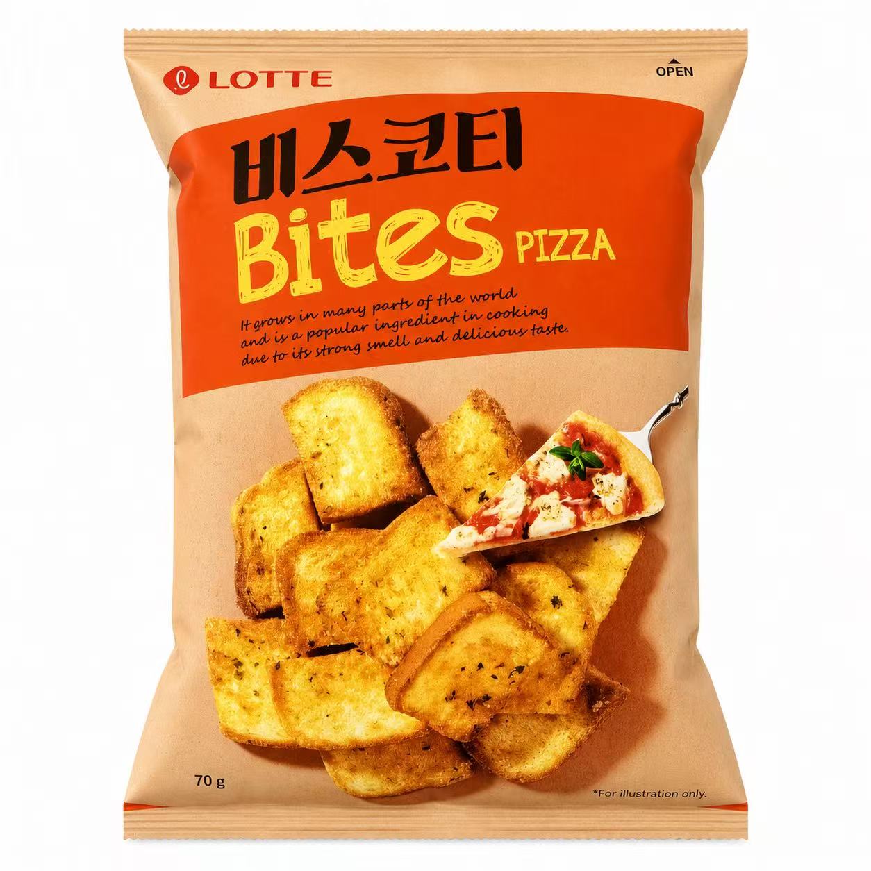 Lotte Toasted Bread Slices Casual Snack 70g Pizza Flavor | Crispy Texture, Rich Pizza Flavor, Convenient Snack PIZZA