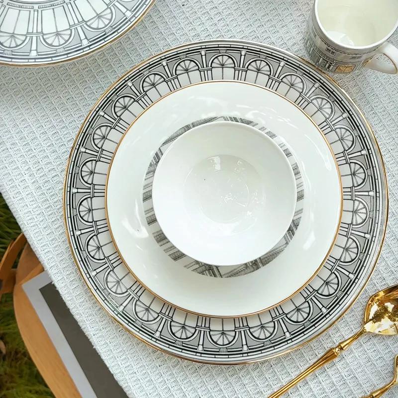 Nowy Styl Łabędzi Zamek Zastawa Stołowa Talerz Obiadowy Wysokiej Jakości Porcelana Kostna Ceramiczne Talerze Architektura Rzymska Filiżanka do Kawy