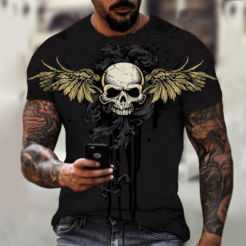 Men's 3D Printed T-Shirt Colorful Skull Pattern Print Short Sleeve O-Neck Pullover Casual Top