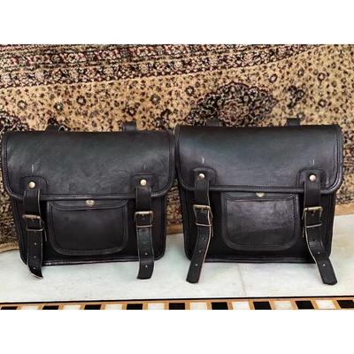 Large Motorcycle Bag 2 Side Vintage Leather Both Saddlebags (2 Black Bag)