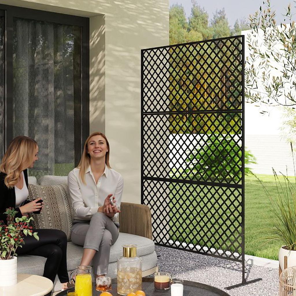 Paravent Extérieur, Écran Mural en Métal pour Patio, Porche, Jardin, Treillis Autoportant, Acier, Noir