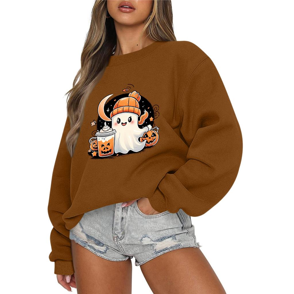 Women's Casual Fashion Round Neck Long Sleeve Halloween Printed Sweatshirt