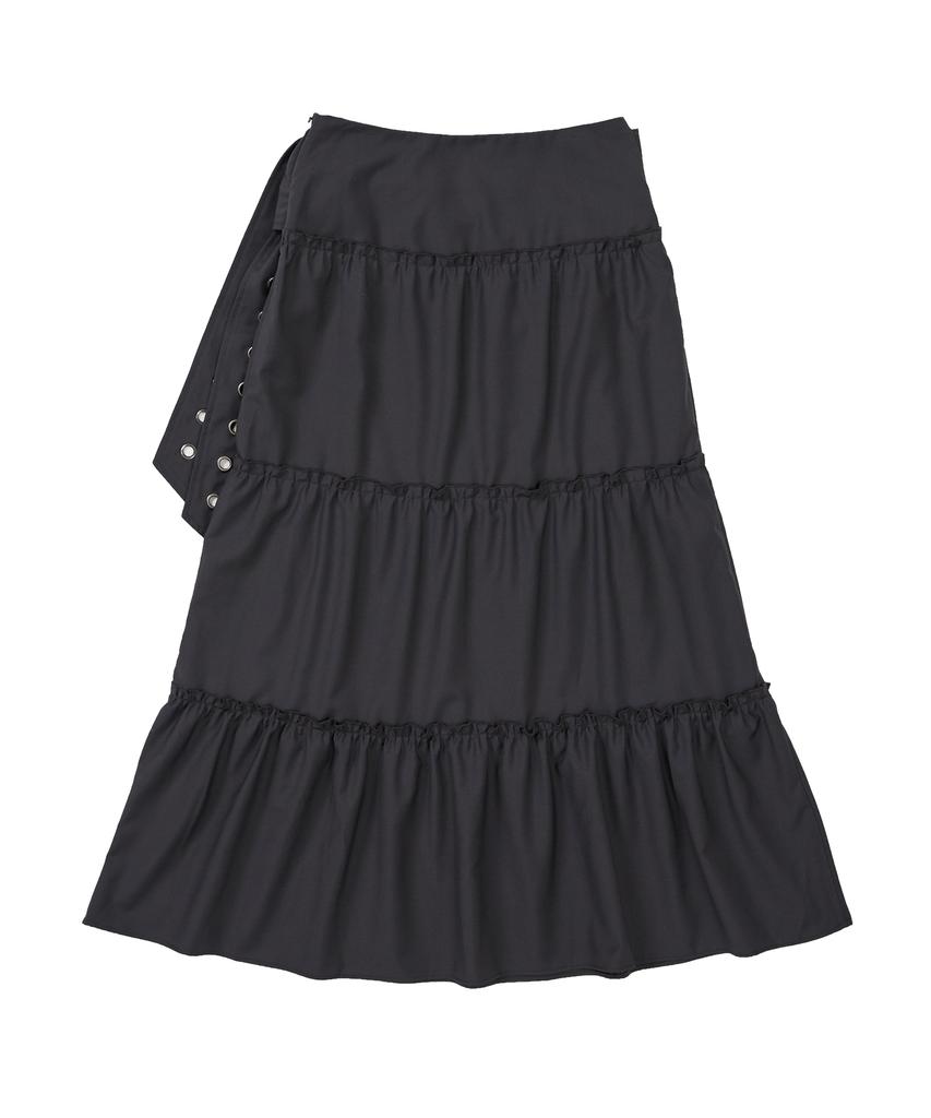 Aejeuyua Pocket Frill Long Skirt Charcoal