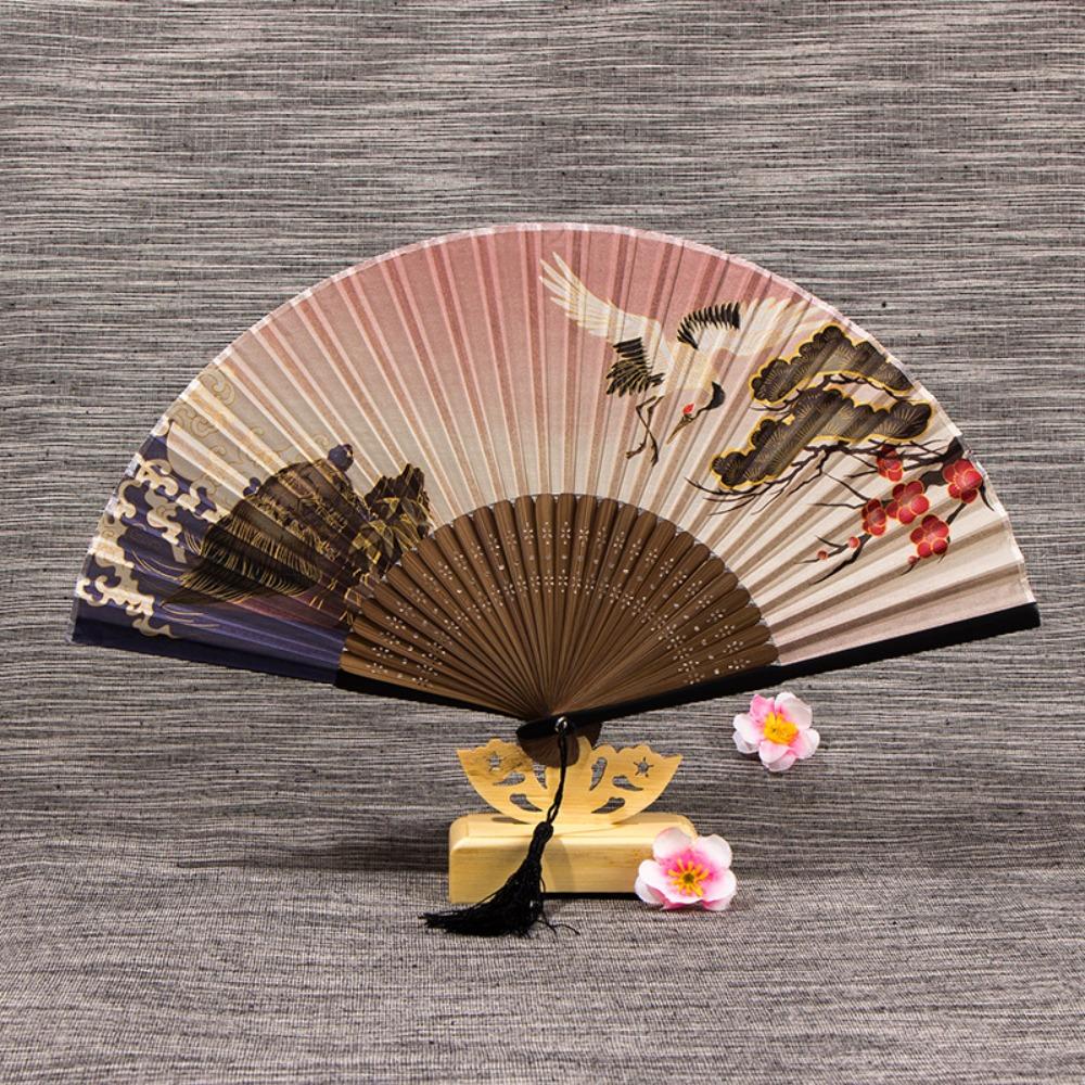 Silk Fabric Handheld Folding Fan Bamboo Handle Silk Hand Fan Elegant Folding Hand Fan  Gift Giving