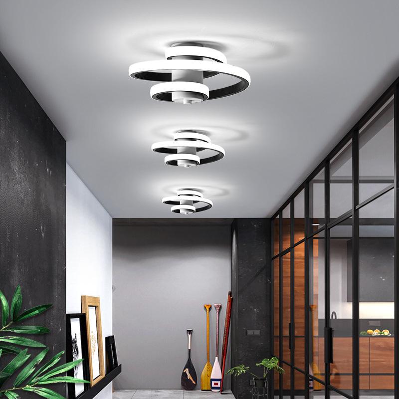 

Modern LED Ceiling Light Corridor Lighting Lamps Black Wihte Spiral Fixture Stairs Balcony Entrance Home Decor Lighting Lustre Cool White