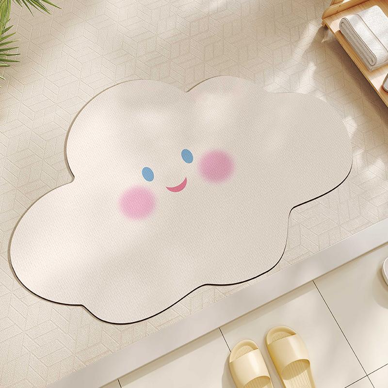 Cute Ins Wind Rainbow Cloud Bathroom Diatom Mud Water Absorption Floor Mat Special Shape Anti-slip Mat Bathroom Door Floor Mat