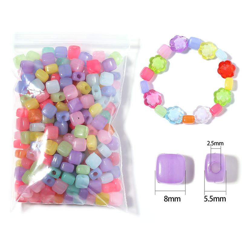 100pcs/lot Candy Color Square Plastic Beads 8mm Loose Spacer Beads For Jewelry Making DIY Crafts Necklace Bracelet Accessories