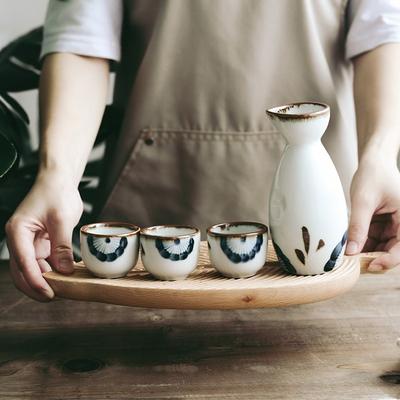 Hand Painted Sake Set Ceramic Japanese Tableware Include Carafe and Cups for Wine Liquor Home Bar Party Decoration