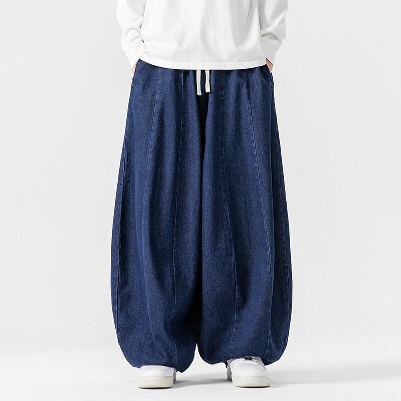 

2026 New Men s Plus Size Japanese Style Loose Harem Straight-Leg Wide-Leg Casual Pants 5XL темно-синього кольору