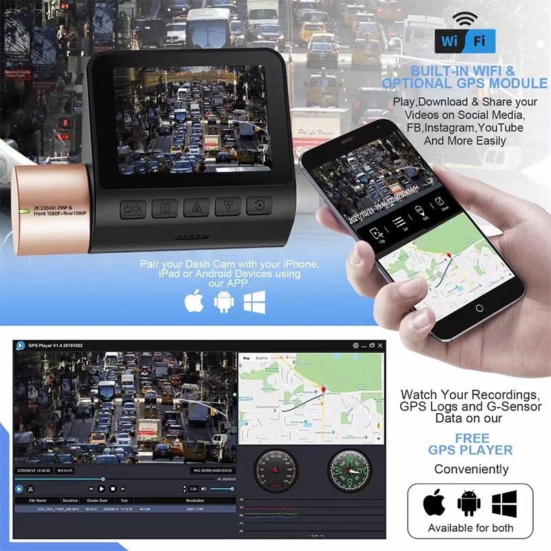 WIFI Interconnection 2K Car Driving Recorder G-Sensor Dash Cam Supports 24H Parking Monitoring Mobile Phone