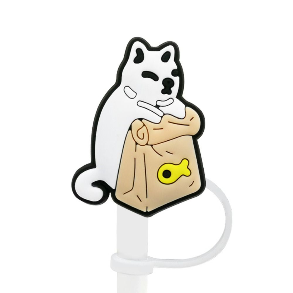 Silicone Straw Plug Cartoon Cat Drinking Dustproof Cap Creative Straw Tip Covers  Cup Accessories