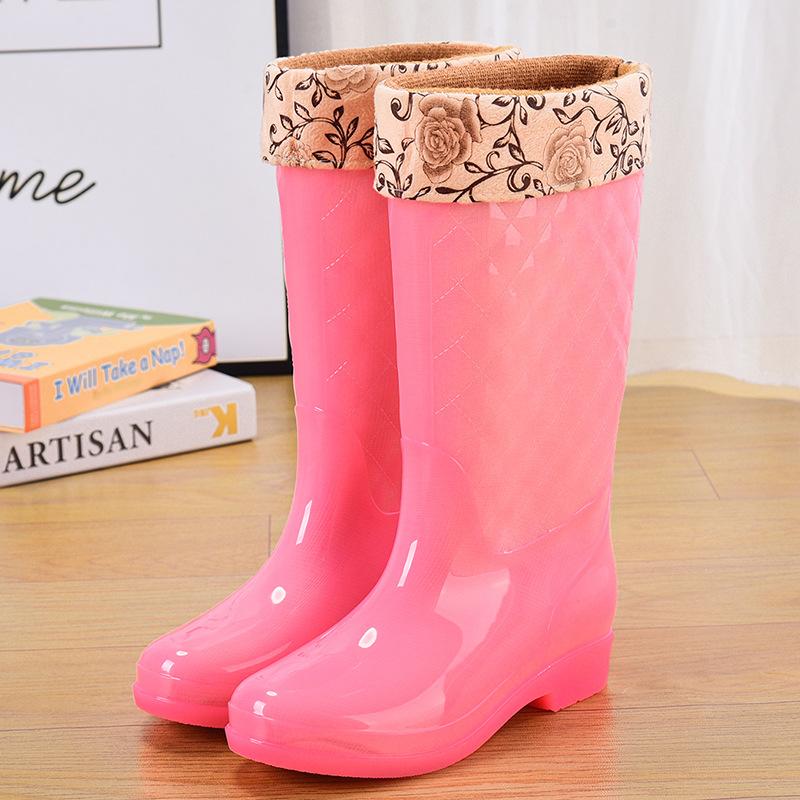 Jelly water boots tall waterproof shoes crystal rubber shoes non-slip cover shoes women's summer fashion rain shoes rain boots transparent thickened