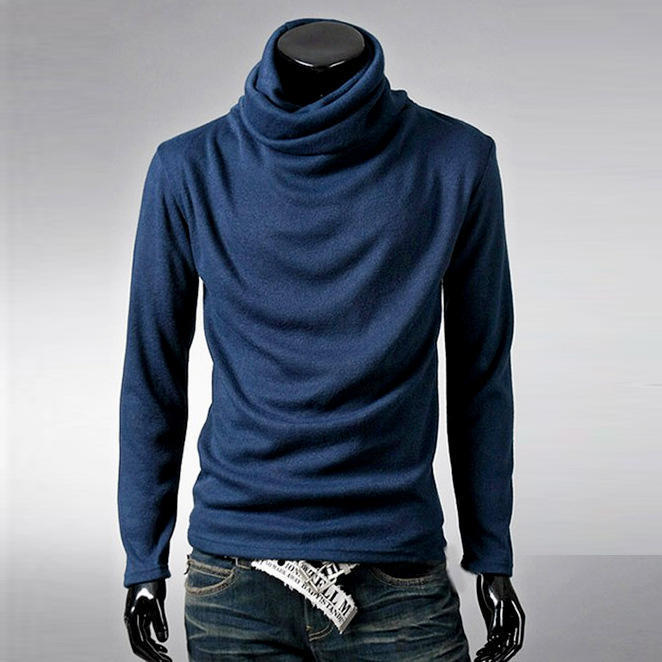 Neue Herrenmode T-Shirt Slim Tops Männliches Stretch T-Shirt Rollkragen Langarmshirts Hoher Kragen Herren Baumwoll-T-Shirts