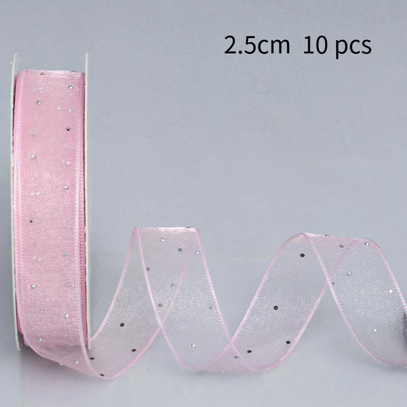 10Pcs Hotfix Crystal Organza Ribbon Trim 2.5Cm/4.0Cm 10 Yards For Handmade Bows Hair Clips Garments And Gift Boxes