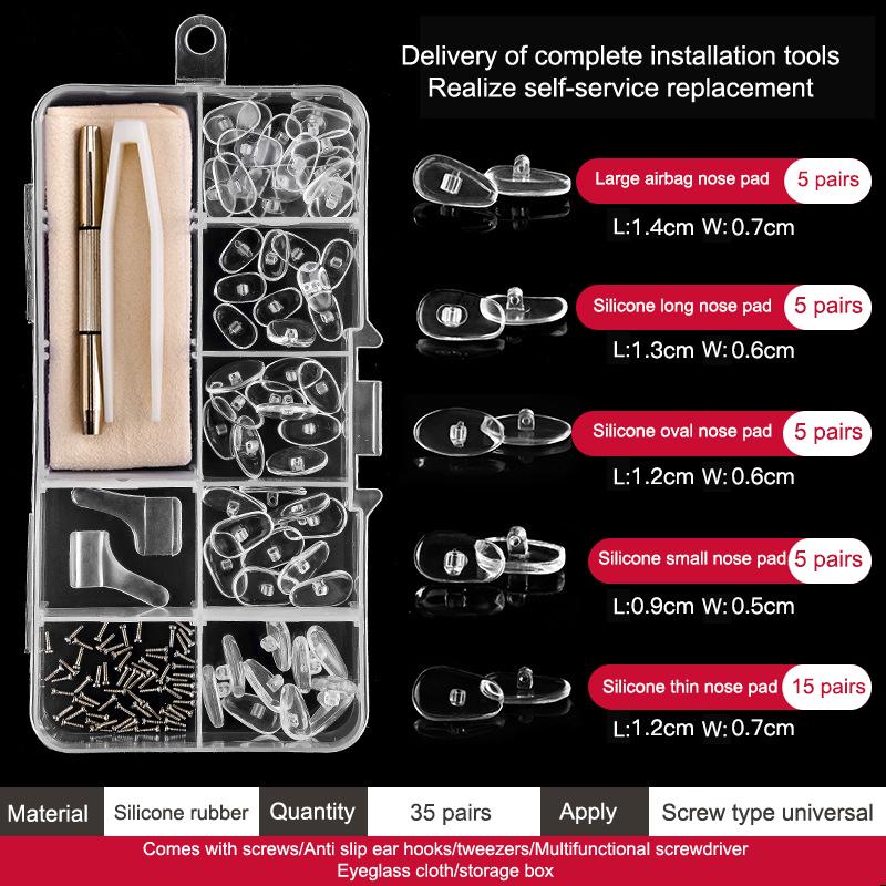 1Set Silicone Anti Slip Support Nose Pads Eyeglass Nose Pad With Micro Screws Screwdriver Ear Grip Glasses Accessories Kit