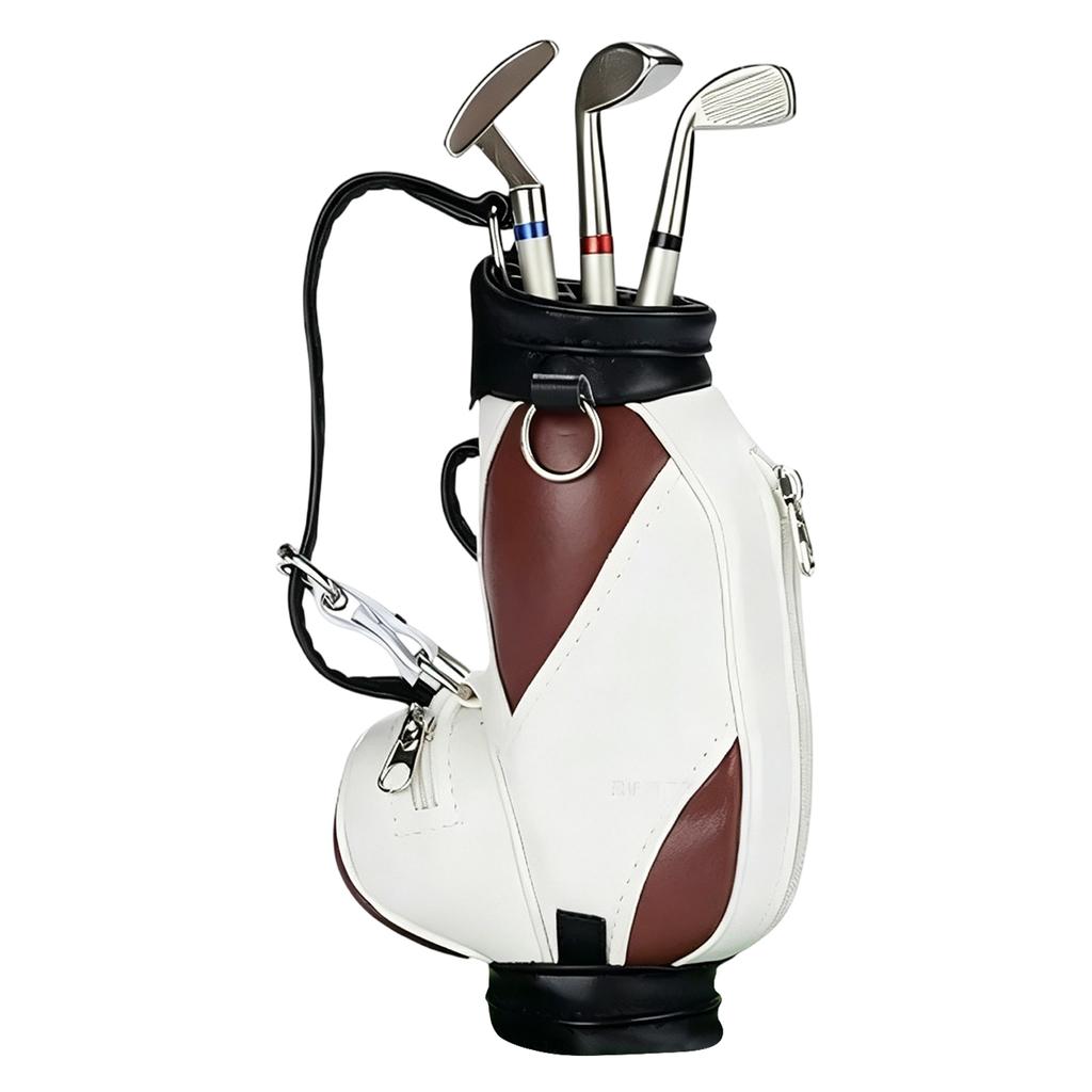 Golf Pen Holder Set with Three Golf Club-Shaped Pens Miniature Golf Bag Design Pen Stand Desk Organizer Office Accessory