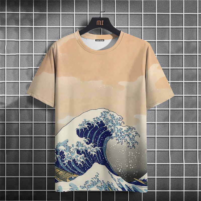 Modisches Ukiyo-e-Muster Herren-T-Shirt Sommermode Kurzarm 3D-bedrucktes T-Shirt
