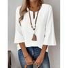 2026 Spring/Summer Bohemian Style Women's Linen Lace Trim V-Neck Three-Quarter Sleeve Casual Blouse
