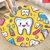 Cute Cartoon Teeth Toothbrush Round Rug Bright Yellow Dental Theme Non Slip Soft Carpet Bedroom Floor Decoration