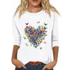 Women's Fashion Loose Casual Seven 3/4 Sleeve Printed Round Neck Pullover Top