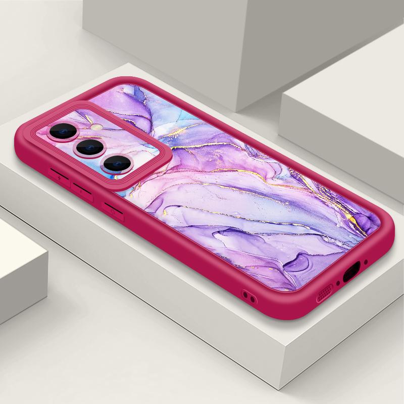 Purple Marble Pattern Case For Samsung S26 S25 Ultra S24 S23 Plus S22 S21 FE A54 A15 A25 A35 A55 A16 A26 A36 A56 A17 A27 A37 A57 5G Shockproof Cover