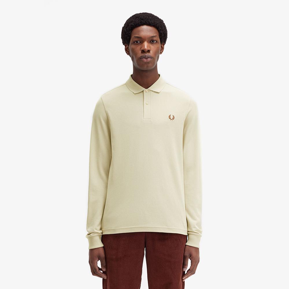 Fred Perry [M6006] Long Sleeve Plain Fred Perry Shirt - Oatmeal/Whiskey Brown Afpm2436006-W69