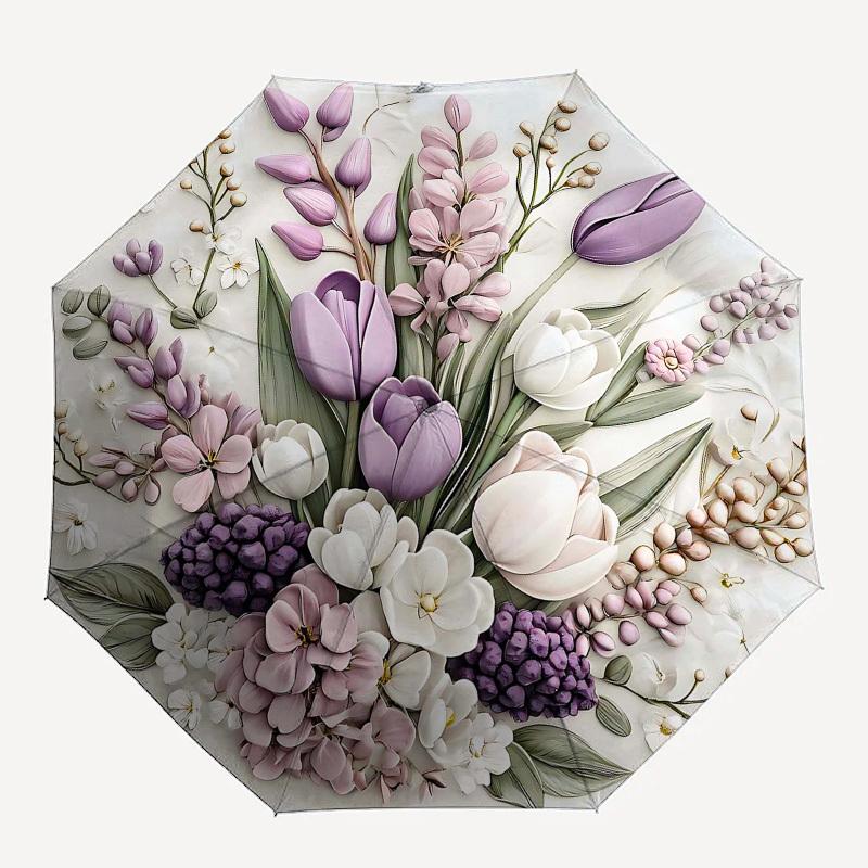 

1PC Floral Pattern Umbrella-8-Rib Reinforced Portable Folding Travel Suitable for All Seasons Outdoor Daily , Fun Design-Z0407