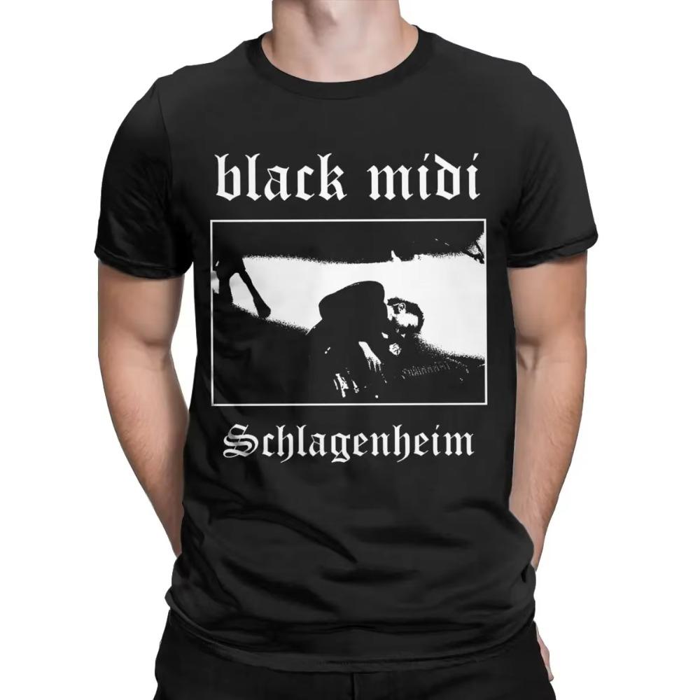 Men's Black Midi Schlagenheim Metal T Shirts Pure Cotton Tops Casual Short Sleeve Round Collar Tees Summer T-Shirts