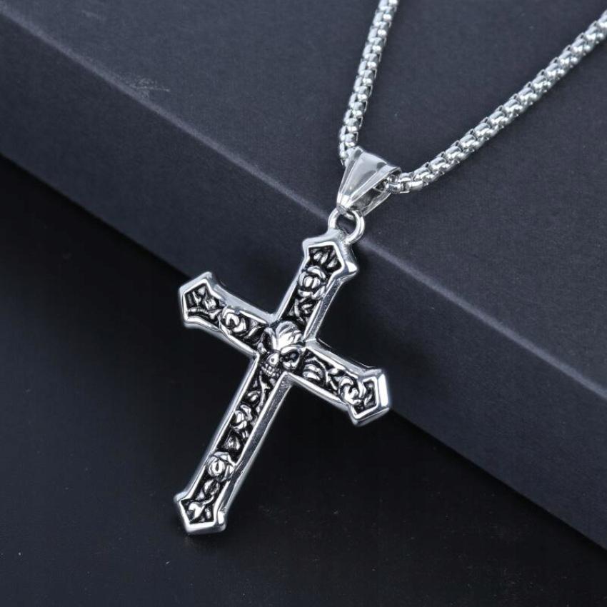 Necklace Silver Chain Steel Cross Skull 363