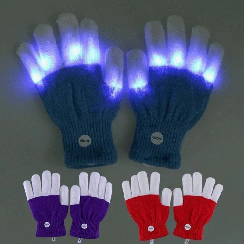 New 1 Pair LED Flashing Magic Gloves Colorful Finger Glowing Glove for Winter Festival