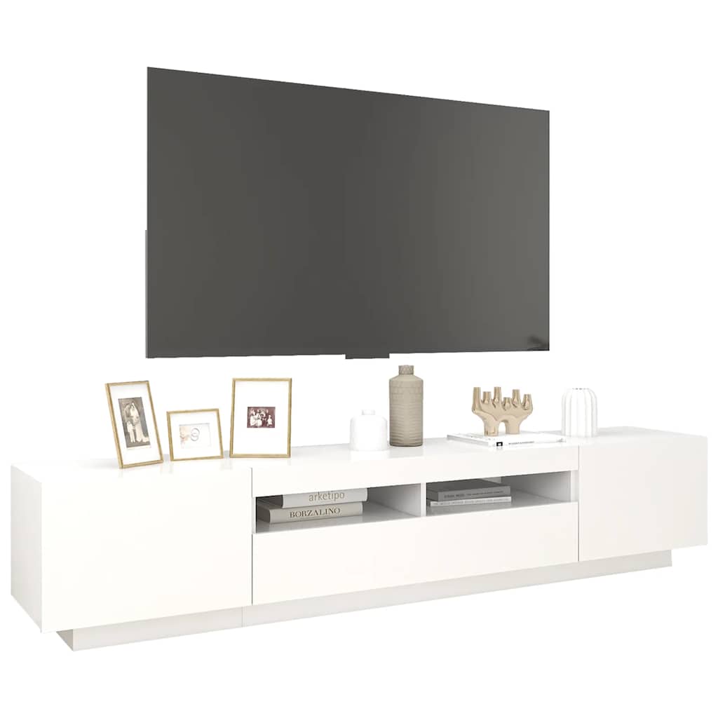 vidaXL TV Cabinet with LED Lights White 200x35x40 Cm