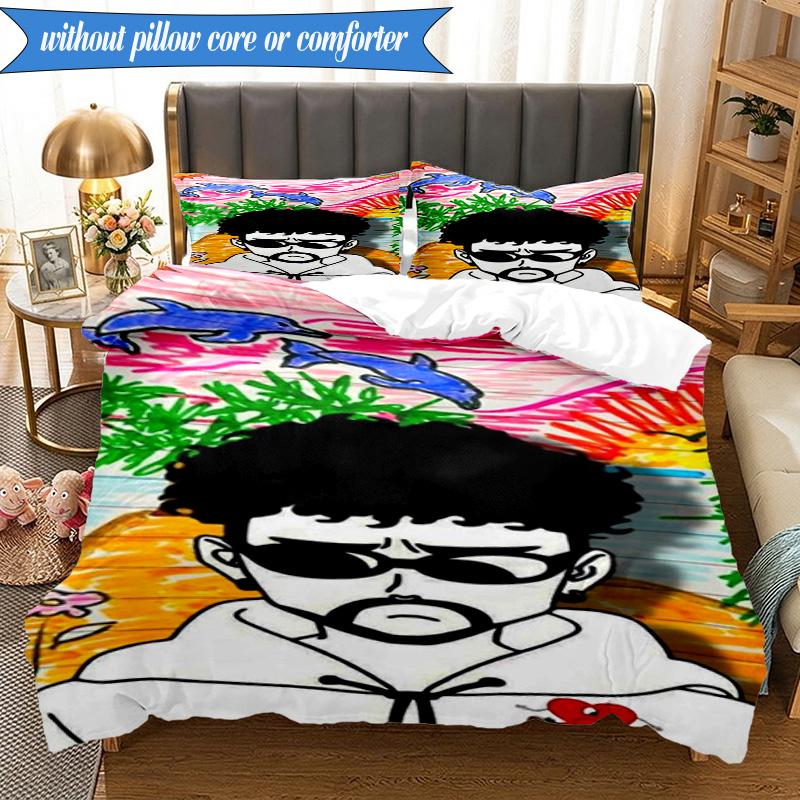 Bad Bunny Collage 3pcs K-pop music group Bedding set,Ideal for Bedroom, Dormitory,Including Duvet Cover And 2pcs Pillowcases,Fan gifts